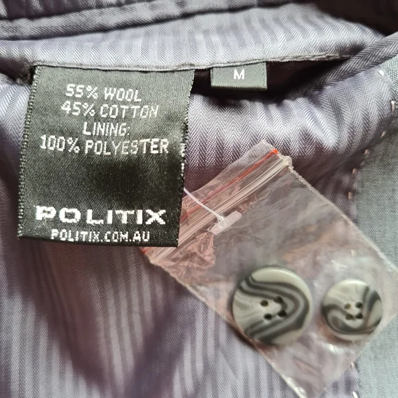 POLITIX Luxe M Mens Grey Luxury Wool Blend Jacket - Picture 10 of 13